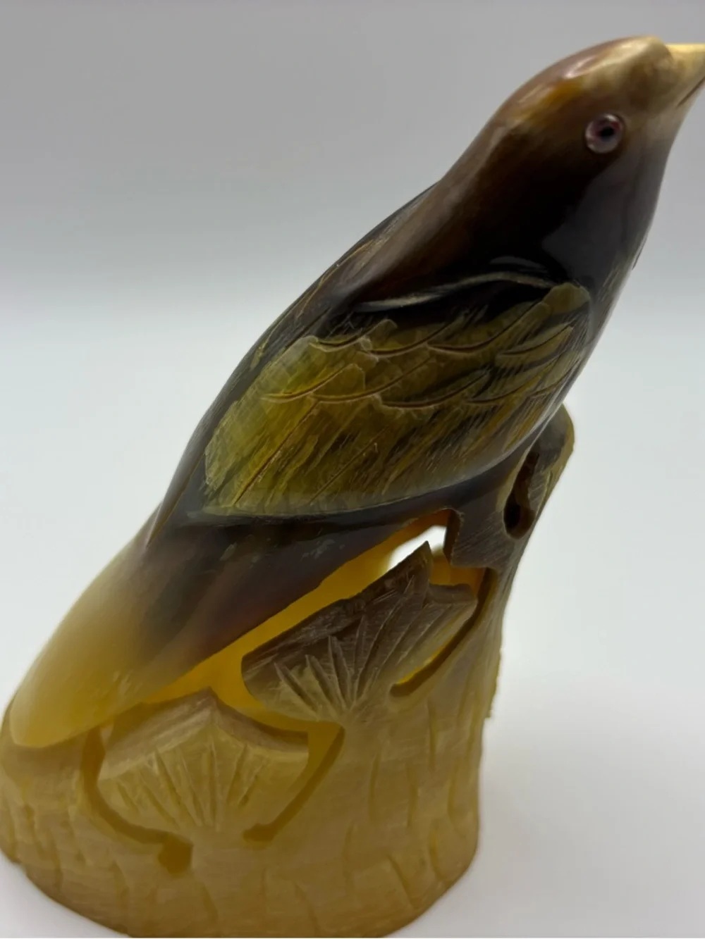 Vintage Hand-Carved Buffalo Horn Bird Figurine Mid Century Era Songbird Decor